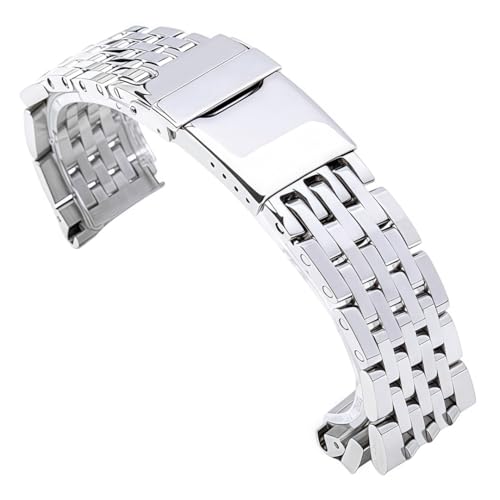 ROUREOX 7-Perlen Metall Uhrenarmband, Gerades Edelstahlarmband Zubehör für Breitling Avenger-Silber 22MM von ROUREOX