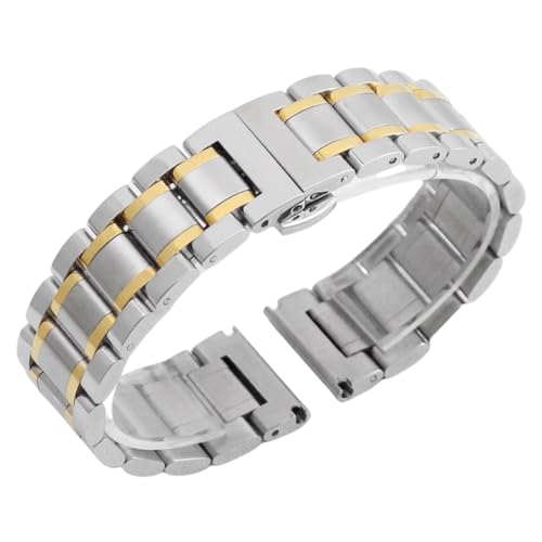 ROUREOX Ausdehnbares Edelstahl Armband, Armband mit Geraden und Gebogenen Enden für Longines Master Collection-Silber Gold 15MM von ROUREOX