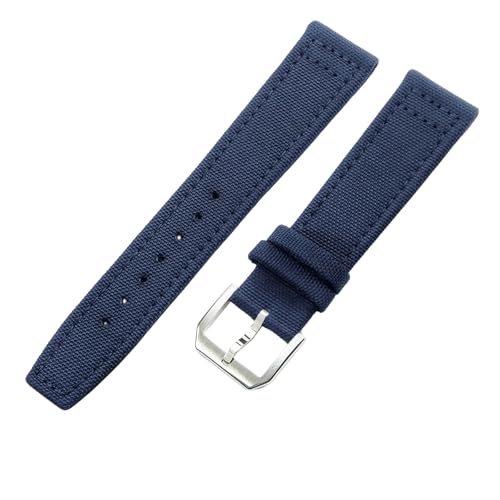 ROUREOX Canvas-Uhrenarmband Edelstahlspange Widerstandsfähiges Futterleder Ersatzarmband 22mm für IWC Portofino Pilot's Portugieser-Blau + Silber von ROUREOX