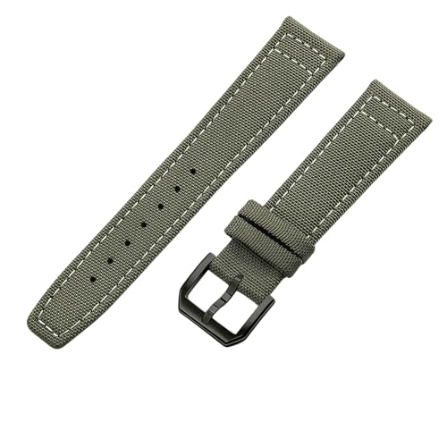 ROUREOX Canvas-Uhrenarmband Edelstahlspange Widerstandsfähiges Futterleder Ersatzarmband 22mm für IWC Portofino Pilot's Portugieser-Dunkelgrün + Schwarz von ROUREOX