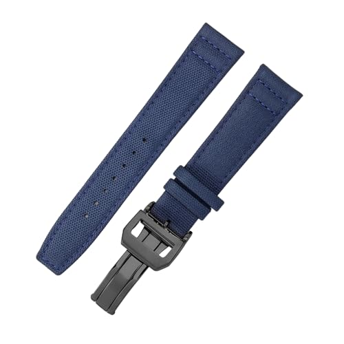 ROUREOX Canvas-Uhrenarmband Scharnierverschluss Widerstandsfähiges Futterleder Ersatzuhrenarmband 20mm für IWC Portofino Pilot's Portugieser-Blau + Schwarz von ROUREOX