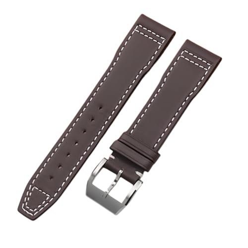 ROUREOX Echte Leder Uhrarmbänder Rostfreier Metallverschluss Schnellwechsel Ersatzarmbänder für IWC Mark XVII XVIII Big Pilot's Portugieser Chronograph-Braun + Weiß 21mm von ROUREOX