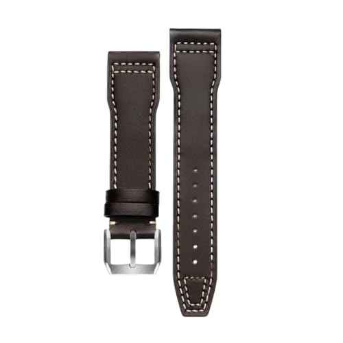 ROUREOX Echtes Leder-Armband Verstellbarer Metallverschluss Weiche Lederuhrarmbänder Zubehör für IWC Mark XVII Mark XVIII Le Petit Prince Big Pilot-Braun + Weiß 22mm von ROUREOX
