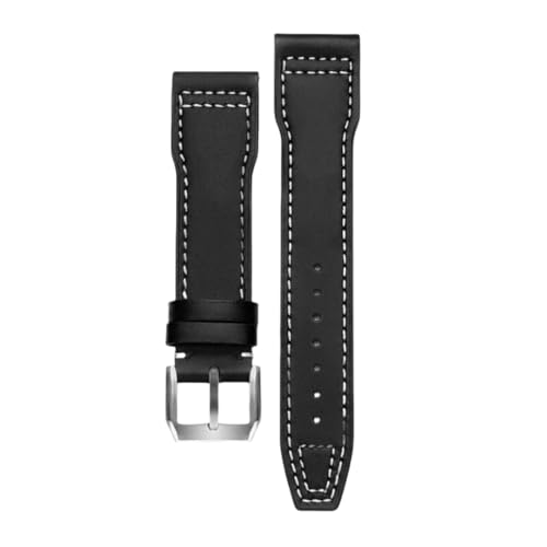 ROUREOX Echtes Leder-Armband Verstellbarer Metallverschluss Weiche Lederuhrarmbänder Zubehör für IWC Mark XVII Mark XVIII Le Petit Prince Big Pilot-Schwarz + Weiß 22mm von ROUREOX