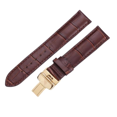ROUREOX Echtes Leder-Ersatzarmband Schnellfreigabe Verstellbarer Edelstahlverschluss Uhrenarmbänder für Tissot 1853-Braun + Gold 19mm von ROUREOX