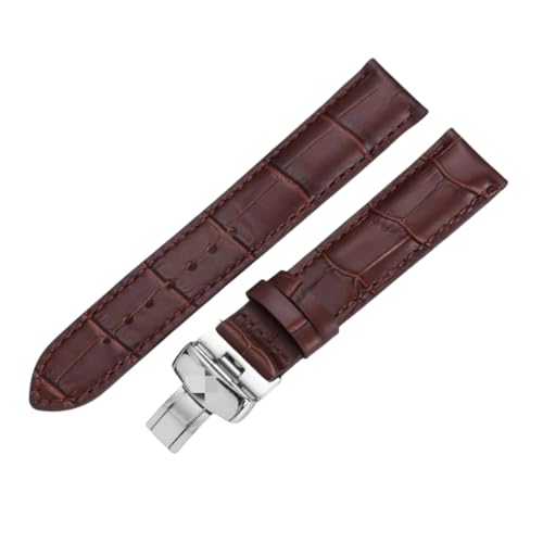 ROUREOX Echtes Leder-Ersatzarmband Schnellfreigabe Verstellbarer Edelstahlverschluss Uhrenarmbänder für Tissot 1853-Braun + Silber 20mm von ROUREOX