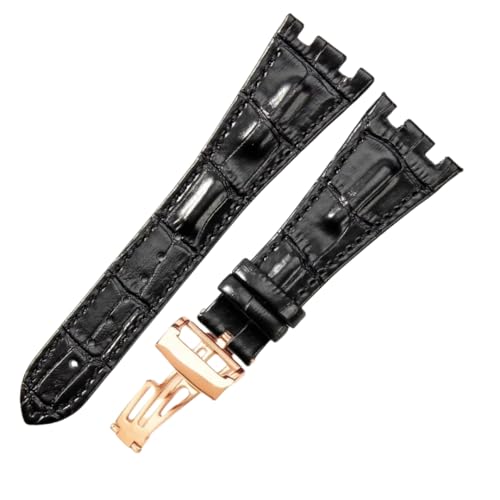 ROUREOX Echtes Leder Silikon Uhrarmband Sicherheitsverschluss Weiches Leder Armband Zubehör für AUDEMARS PIGUET Royal Oak Offshore-Schwarz + Roségold von ROUREOX