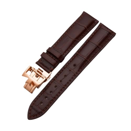 ROUREOX Echtes Leder Uhrarmband Verstellbarer Schmetterlingsverschluss Weiches Leder Armband Reparaturzubehör für VACHERON CONSTANTIN METIERS D'ART FIFTYSIX Series-Braun + Roségold 20mm von ROUREOX