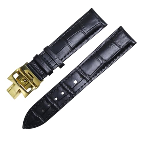 ROUREOX Echtes Leder Uhrarmband Verstellbarer Schmetterlingsverschluss Weiches Leder Armband Reparaturzubehör für VACHERON CONSTANTIN METIERS D'ART FIFTYSIX Series-Schwarz + Gold 24mm von ROUREOX