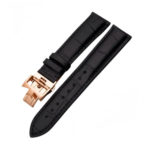 ROUREOX Echtes Leder Uhrarmband Verstellbarer Schmetterlingsverschluss Weiches Leder Armband Reparaturzubehör für VACHERON CONSTANTIN METIERS D'ART FIFTYSIX Series-Schwarz + Roségold 24mm von ROUREOX