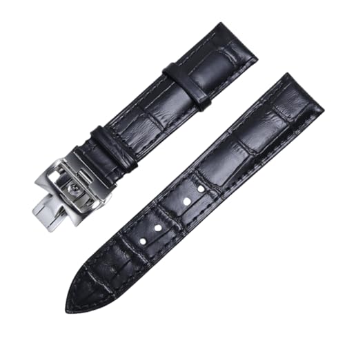 ROUREOX Echtes Leder Uhrarmband Verstellbarer Schmetterlingsverschluss Weiches Leder Armband Reparaturzubehör für VACHERON CONSTANTIN METIERS D'ART FIFTYSIX Series-Schwarz + Silber 20mm von ROUREOX