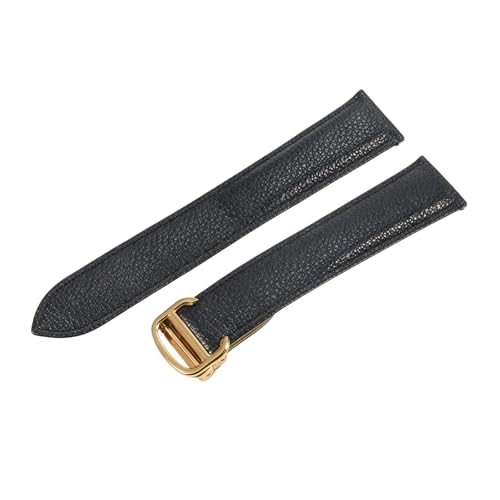 ROUREOX Echtes Leder Uhrenarmband Edelstahlschloss Ersatzarmband 16mm 17mm 18mm für Cartier Tank WSTA0029 WSTA0030-Schwarz + Gold 17mm von ROUREOX