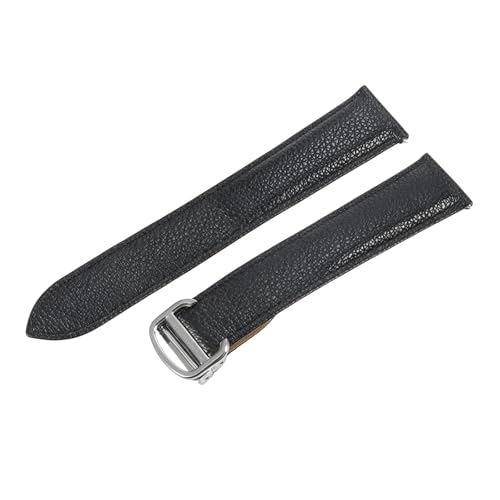 ROUREOX Echtes Leder Uhrenarmband Edelstahlschloss Ersatzarmband 16mm 17mm 18mm für Cartier Tank WSTA0029 WSTA0030-Schwarz + Silber 16mm von ROUREOX
