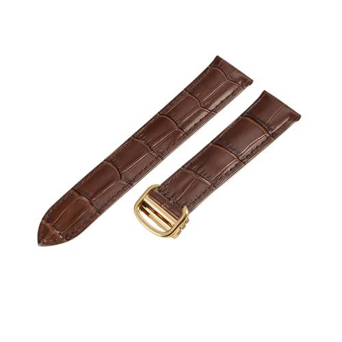 ROUREOX Echtes Leder Uhrenarmband Edelstahlschloss Männer-Ersatzlederarmband für Cartier Tank Collection-Braun + Gold 17mm von ROUREOX