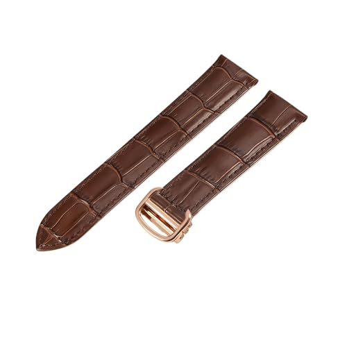 ROUREOX Echtes Leder Uhrenarmband Edelstahlschloss Männer-Ersatzlederarmband für Cartier Tank Collection-Braun + Roségold 16mm von ROUREOX