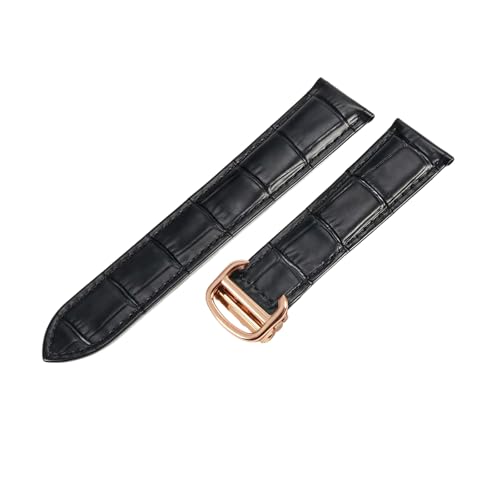 ROUREOX Echtes Leder Uhrenarmband Edelstahlschloss Männer-Ersatzlederarmband für Cartier Tank Collection-Schwarz + Roségold 17mm von ROUREOX