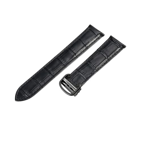 ROUREOX Echtes Leder Uhrenarmband Edelstahlschloss Männer-Ersatzlederarmband für Cartier Tank Collection-Schwarz + Schwarz 16mm von ROUREOX