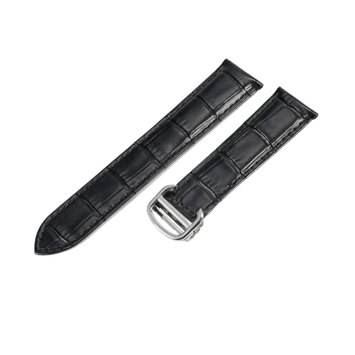 ROUREOX Echtes Leder Uhrenarmband Edelstahlschloss Männer-Ersatzlederarmband für Cartier Tank Collection-Schwarz + Silber 18mm von ROUREOX