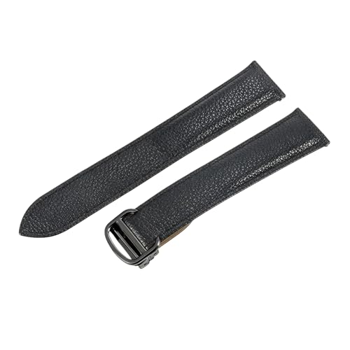 ROUREOX Echtes Leder Uhrenarmband Edelstahlspange Ersatzarmband 20mm 22mm 23mm 25mm für Cartier Tank WSTA0029 WSTA0030-Schwarz + Schwarz 22mm von ROUREOX