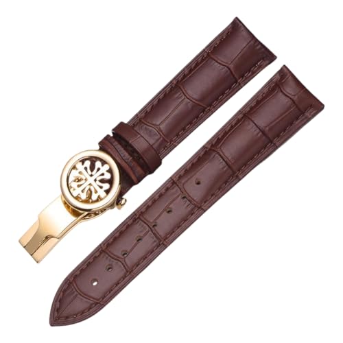 ROUREOX Echtes Leder-Uhrenarmband Schnellfreigabe Edelstahlverschluss Ersatzarmbänder für PATEK Philippe 5146 5396 5271-Braun + Gold 19mm von ROUREOX