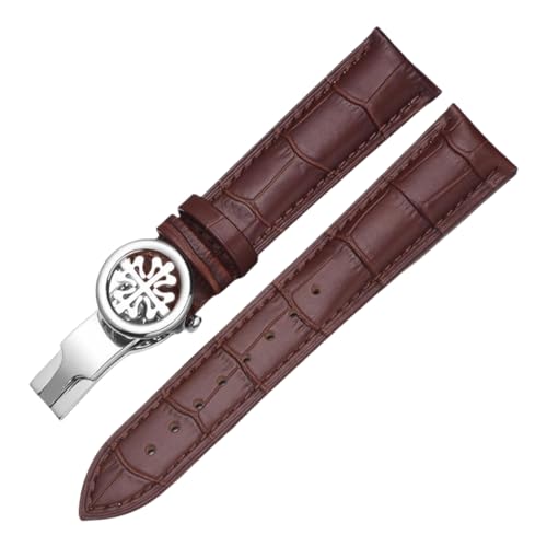 ROUREOX Echtes Leder-Uhrenarmband Schnellfreigabe Edelstahlverschluss Ersatzarmbänder für PATEK Philippe 5146 5396 5271-Braun + Silber 20mm von ROUREOX