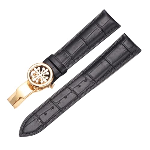 ROUREOX Echtes Leder-Uhrenarmband Schnellfreigabe Edelstahlverschluss Ersatzarmbänder für PATEK Philippe 5146 5396 5271-Schwarz + Gold 21mm von ROUREOX