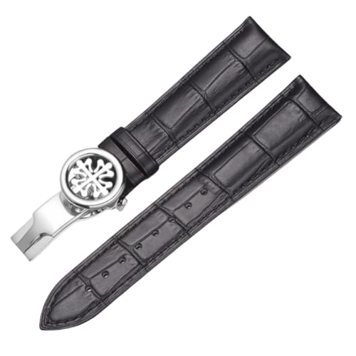 ROUREOX Echtes Leder-Uhrenarmband Schnellfreigabe Edelstahlverschluss Ersatzarmbänder für PATEK Philippe 5146 5396 5271-Schwarz + Silber 21mm von ROUREOX