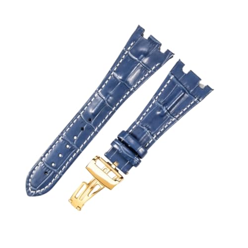 ROUREOX Echtleder Ersatz-Uhrenarmbänder Edelstahl Uhrenbuckle Verstellbare Uhrenarmbänder Verschluss-Zubehör für AUDEMARS PIGUET Royal Oak Offshore-Blau + Weiß + Gold von ROUREOX