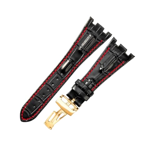 ROUREOX Echtleder Ersatz-Uhrenarmbänder Edelstahl Uhrenbuckle Verstellbare Uhrenarmbänder Verschluss-Zubehör für AUDEMARS PIGUET Royal Oak Offshore-Schwarz + Weiß + Roségold von ROUREOX