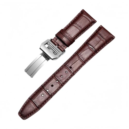 ROUREOX Echtleder Ersatz-Uhrenarmbänder Faltbuckle Handgefertigtes Leder Uhrenarmbänder Faltverschluss für IWC Portofino Pilot's Series-Braun + Silber B 22mm von ROUREOX