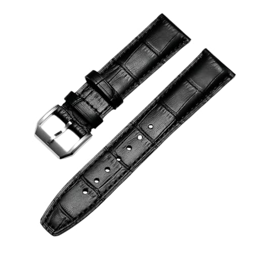 ROUREOX Echtleder Ersatz-Uhrenarmbänder Faltbuckle Handgefertigtes Leder Uhrenarmbänder Faltverschluss für IWC Portofino Pilot's Series-Schwarz + Silber A 22mm von ROUREOX