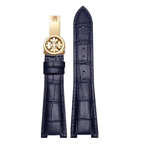 ROUREOX Echtleder-Uhrenarmband Mit Verstellbarem Faltschließe Leder-Uhrenarmband Reparaturzubehör für PATEK PHILIPPE NAUTILUS 5711 5712G-Dunkelblau + Gold von ROUREOX