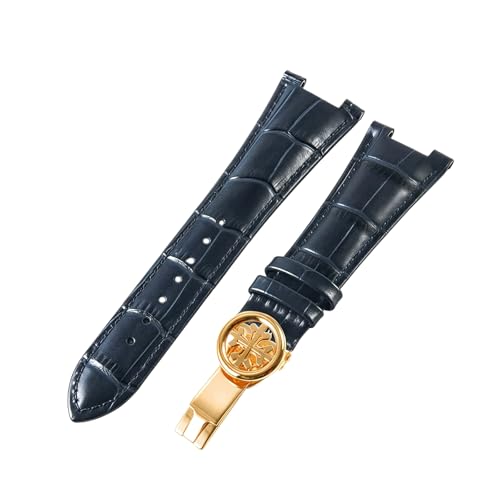 ROUREOX Echtleder-Uhrenband Schnellwechsel-Edelstahl-Sicherheitsverschluss Ersatz-Uhrenarmband für PATEK PHHLIPPE Nautilus Collection-Blau + Gold von ROUREOX