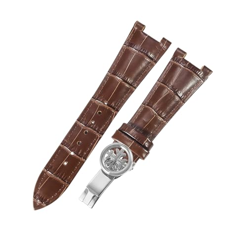 ROUREOX Echtleder-Uhrenband Schnellwechsel-Edelstahl-Sicherheitsverschluss Ersatz-Uhrenarmband für PATEK PHHLIPPE Nautilus Collection-Braun + Silber von ROUREOX