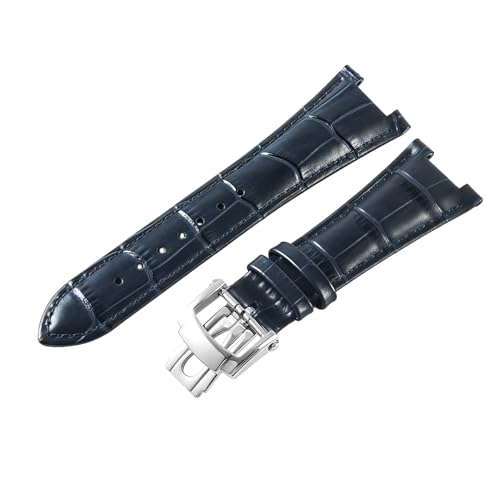 ROUREOX Echtleder-Uhrenband Schnellwechsel-Metall-Schmetterlingsschloss Ersatz-Uhrenarmband Zubehör für PATEK PHHLIPPE Nautilus Collection-Blau + Silber von ROUREOX