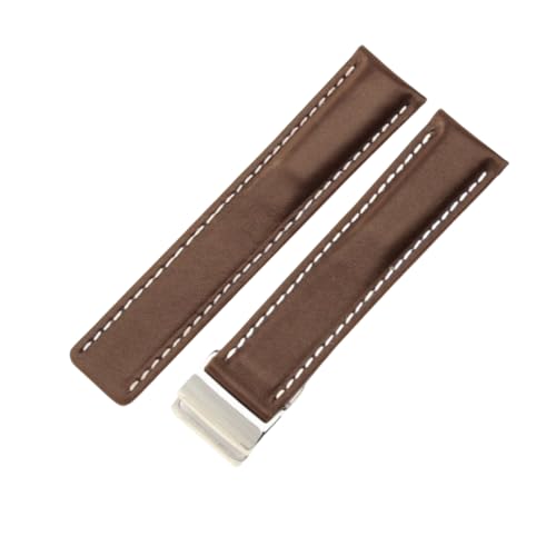 ROUREOX Echtlederarmbänder Ersatzarmbänder Edelstahlverschluss Schnellwechsel für BREITLING Superocean Avenger Blackbird Seawolf-Braun + Silber 20mm von ROUREOX