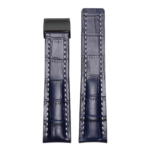 ROUREOX Echtlederarmbänder Ersatzarmbänder Verstellbar Edelstahlverschluss Schnellwechsel für BREITLING Superocean Avenger Blackbird Seawolf-Blau + Schwarz 22mm von ROUREOX