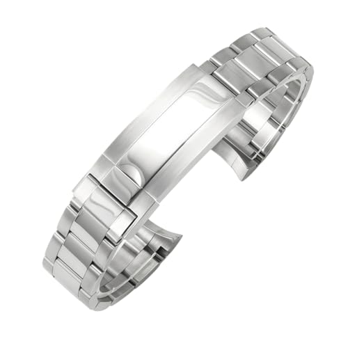ROUREOX Edelstahl Uhrenarmband Verstellbarer Verschluss Klassisch Gekrümmte Enden Metall Armband der Uhr für Rolex Submariner Collection-Glänzendes Silber 20mm von ROUREOX