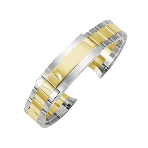 ROUREOX Edelstahl Uhrenarmband Verstellbarer Verschluss Klassisch Gekrümmte Enden Metall Armband der Uhr für Rolex Submariner Collection-Silber + Gold 21mm von ROUREOX
