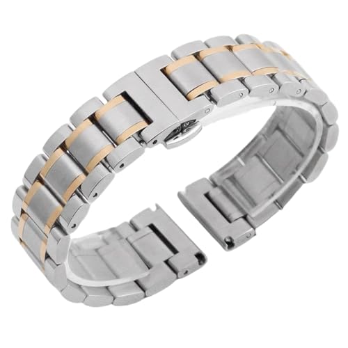 ROUREOX Festmetall Verstellbares Uhrband, Uhren Zubehör mit Geraden und Gebogenen Enden für Longines Master Collection-Silber Rose Gold 14MM von ROUREOX