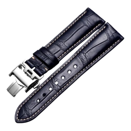 ROUREOX Flexibles Echtes Leder-Armband Schmetterlingsverschluss Ersatz-Lederuhrarmband Reparaturzubehör für LONGINES Master Collection-Blau + Silber 21mm von ROUREOX