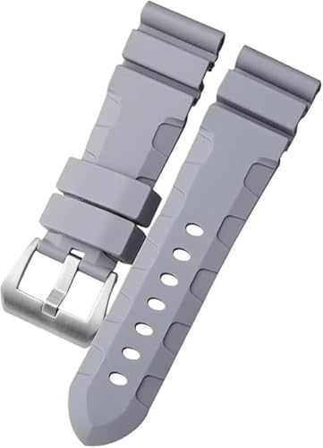 ROUREOX Flexibles Silikon Armband Glatt mit Schwarzschnalle Uhrenersatz für PA-NE-RAI PAM111/441-Grau + Silber Schnalle 26mm von ROUREOX