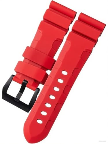 ROUREOX Flexibles Silikon Armband Glatt mit Schwarzschnalle Uhrenersatz für PA-NE-RAI PAM111/441-Rote + Schwarze Schnalle 26mm von ROUREOX