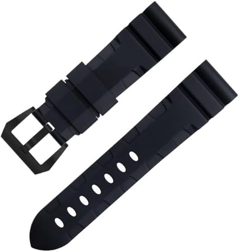 ROUREOX Flexibles Silikon Armband Glatt mit Schwarzschnalle Uhrenersatz für PA-NE-RAI PAM111/441-Schwarz + Schwarze Schnalle 24mm von ROUREOX