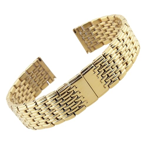 ROUREOX Frauen 9-Perlen Festmetall Ersatz Uhrarmband, Edelstahl Armband Zubehör für Longines Elegance Collection-Gold 13MM von ROUREOX