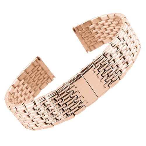 ROUREOX Frauen 9-Perlen Festmetall Ersatz Uhrarmband, Edelstahl Armband Zubehör für Longines Elegance Collection-Rose Gold 13MM von ROUREOX