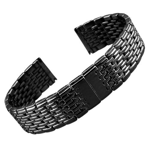 ROUREOX Frauen 9-Perlen Festmetall Ersatz Uhrarmband, Edelstahl Armband Zubehör für Longines Elegance Collection-Schwarz 20MM von ROUREOX