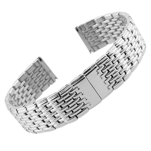 ROUREOX Frauen 9-Perlen Festmetall Ersatz Uhrarmband, Edelstahl Armband Zubehör für Longines Elegance Collection-Silber 22MM von ROUREOX