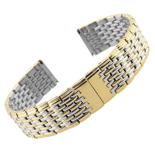 ROUREOX Frauen 9-Perlen Festmetall Ersatz Uhrarmband, Edelstahl Armband Zubehör für Longines Elegance Collection-Silber Gold 13MM von ROUREOX
