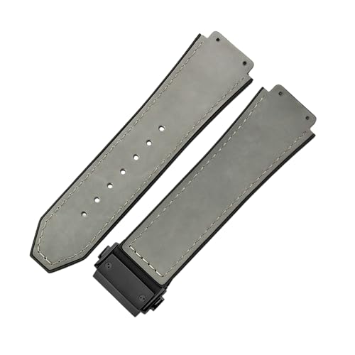 ROUREOX Frostleder-Kautschuk-Uhrenband Edelstahl-Faltverschluss Ersatz-Uhrenarmband für HUBLOT Big Bang-Grau + Schwarz von ROUREOX